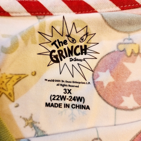 Dr Seuss “The Grinch” Christmas PJ Set Pajamas Women's 3X White All Over Print - Picture 11 of 13